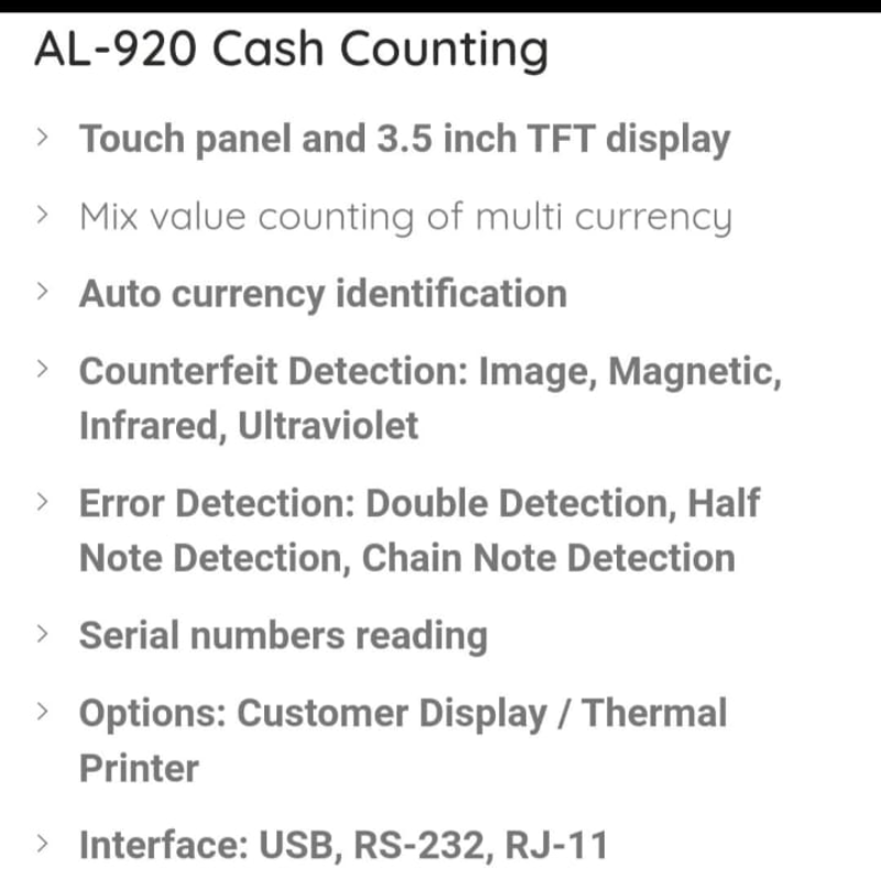 AL-920 Cash Counting Machine - Image 2